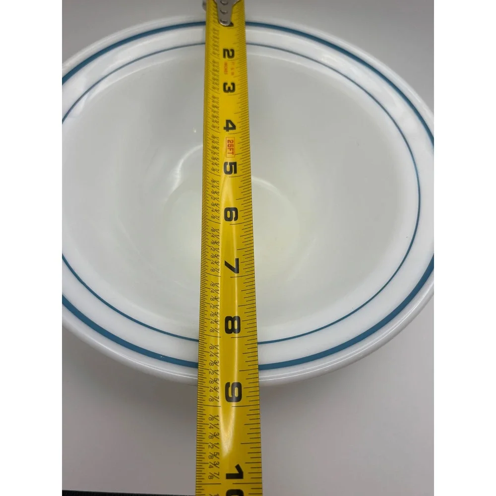 VintAnchor Hocking Fire-King 350 Milk Glass Mixing Bowl Blue Bands 938 USA